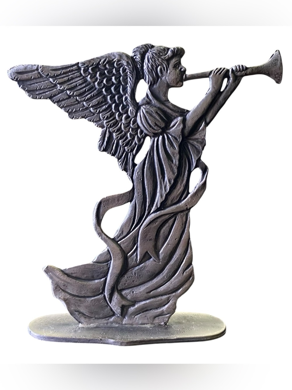 Vintage Angel Silver Metal Pewter Horn Blowing Gabriel Figurine Made in Taiwan